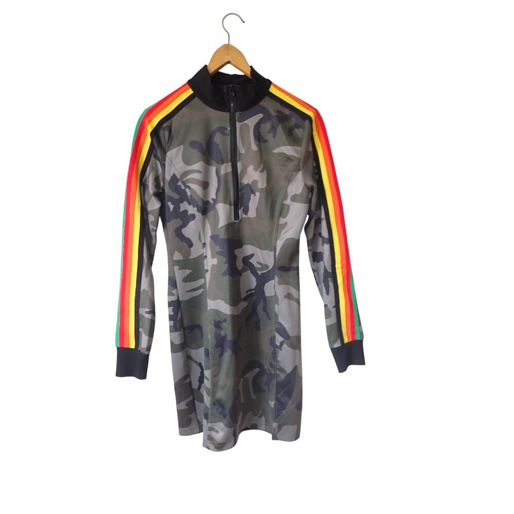 Pam & Gela Camo Track Dress Clay Camo Size M‎ Long Sleeve Rainbow